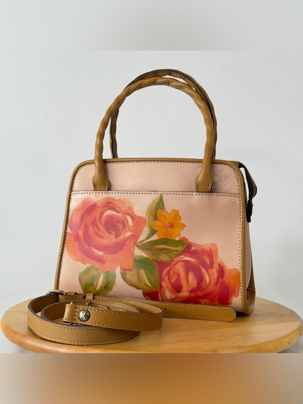 Patricia Nash Paris Genuine Leather Small Satchel Watercolor Painting Crossbody